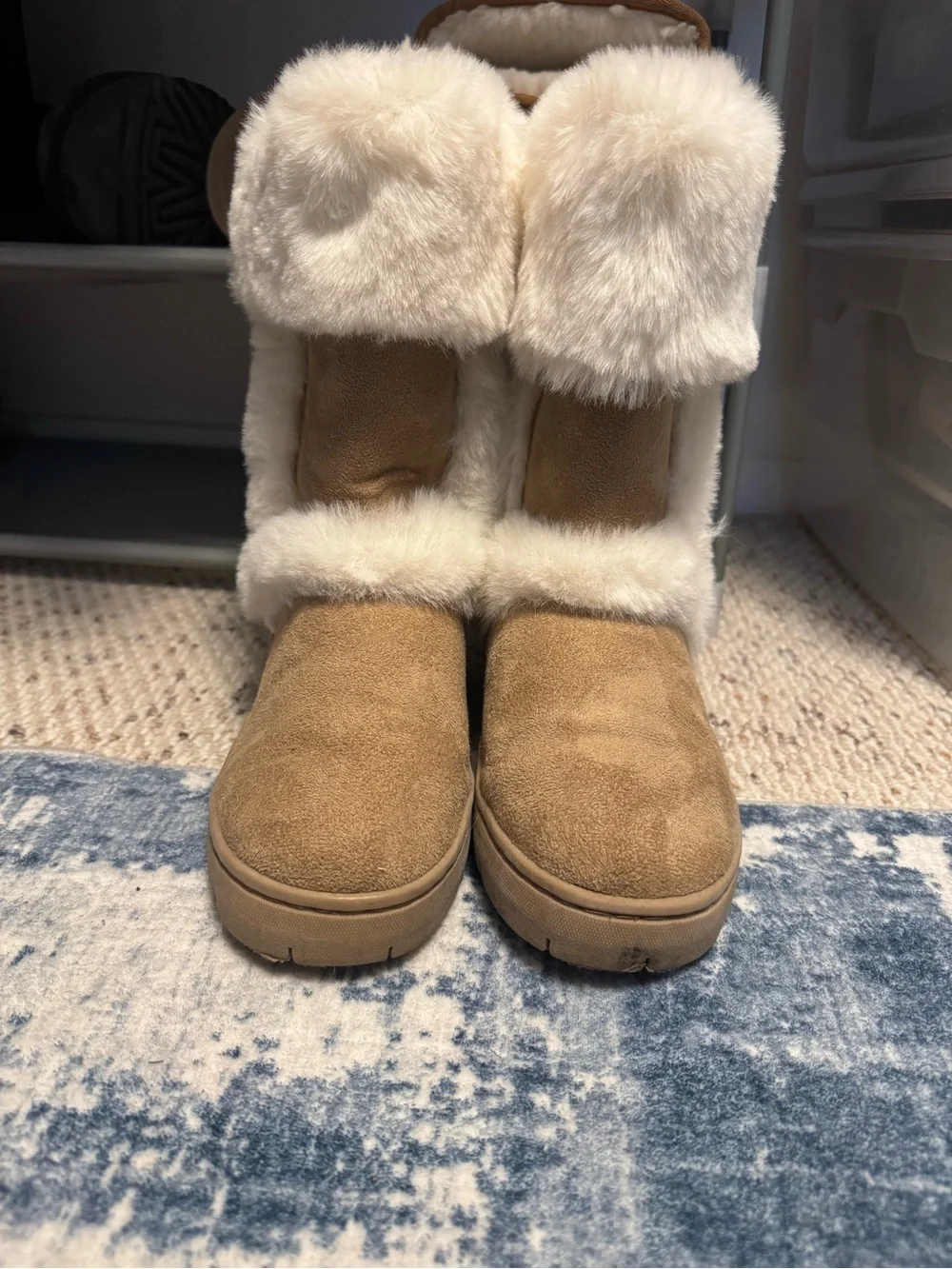 Style & Co. Tan Suede Winter Boots with Cream Faux Fur Trim